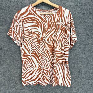 Nine West T-Shirt Women XL Brown Animal Print Short Sleeve Rayon Round Neck
